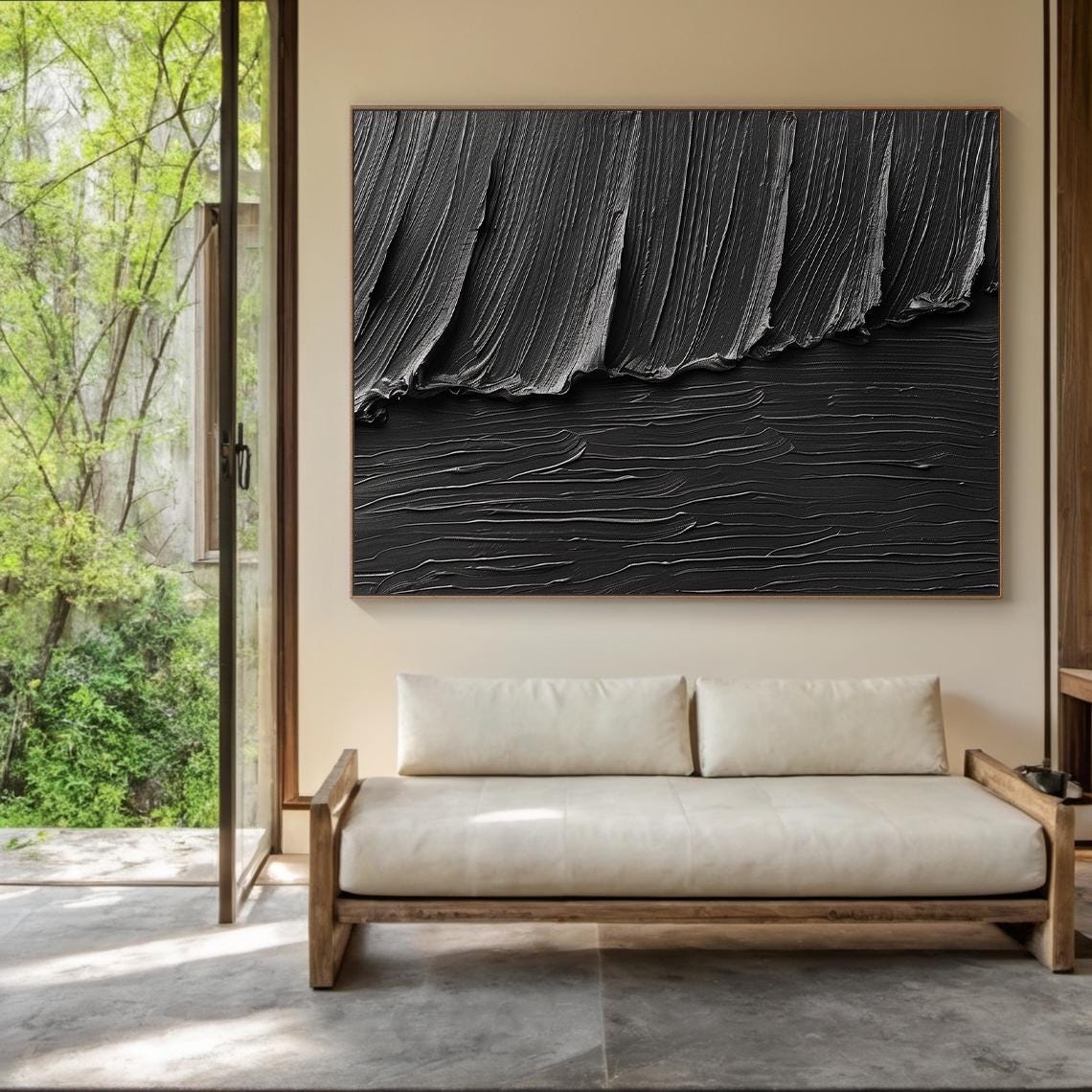 Black 3D Textured Abstract Painting Wave Flow Modern Wall Art Poster - Image 4