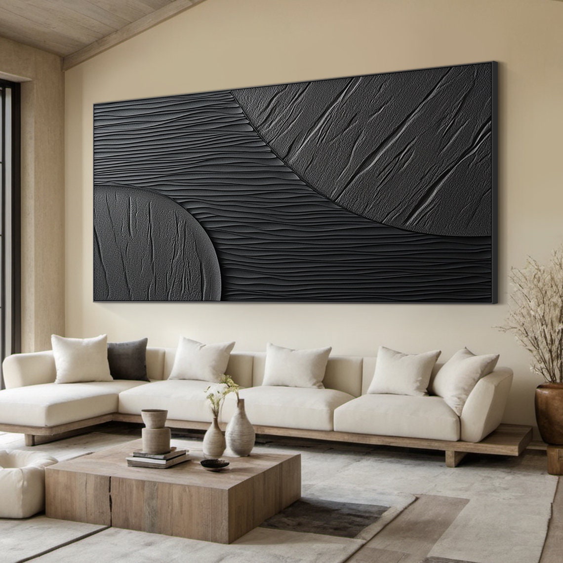 Black Abstract Painting Black Wabi Sabi Wall Art Large Black Wall Art Black Textured Hand Painting Neutral Wall Decor Art - Image 2