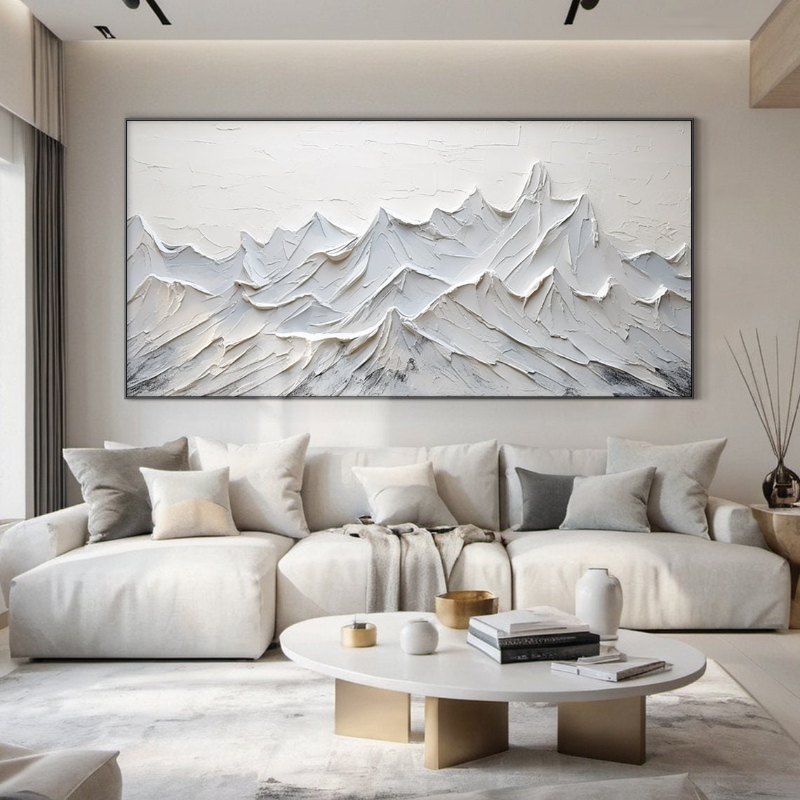 Large Grey Abstract Mountains Oil Painting Beige 3d Textured Mountains Landscape Handmade Painting Modern Natural Living Room Art - Image 3