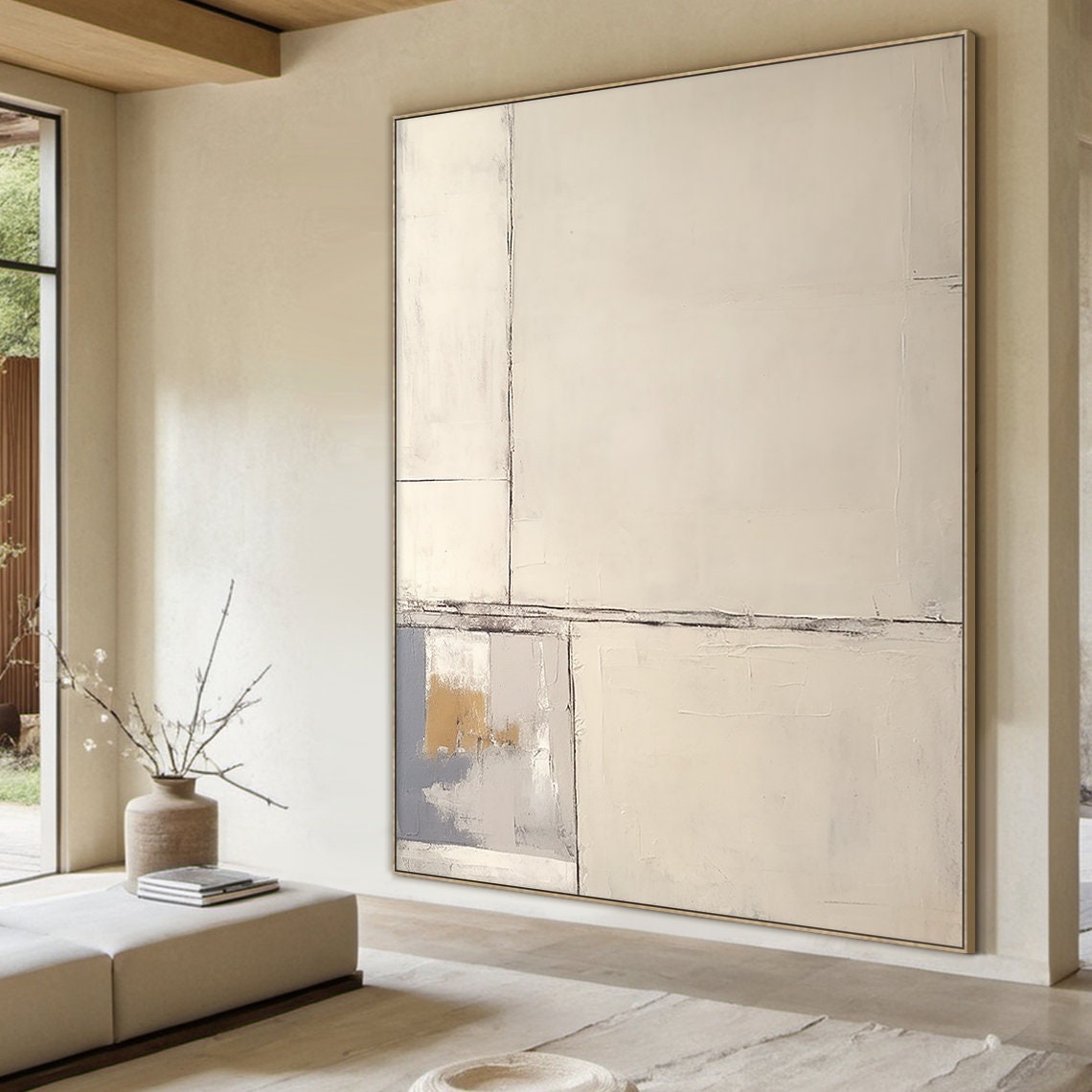 Beige Cream Minimalist Abstract Block Neutral Textured Art Poster - Image 5