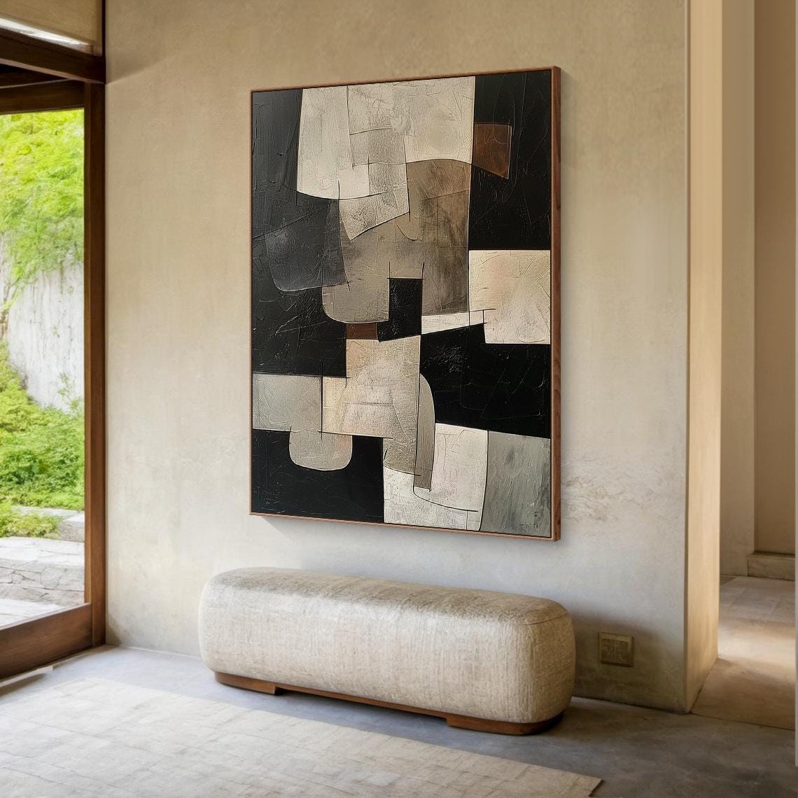 Black Abstract Oil Painting Decorative Painting Large Wabi Sabi Minimalist Wall Painting Brown Beige Abstract Art Modern Home Decor - Image 3