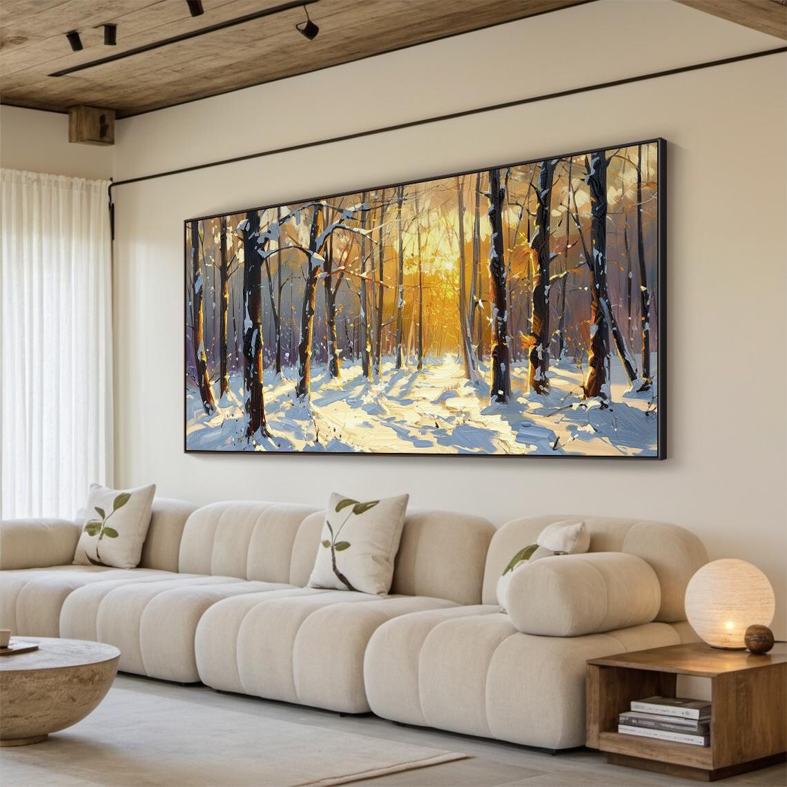 Winter Sunshine Forest Landscape Oil Painting Warm Yellow And Cool Tones Blend Nature Scene Wall Art For Living Room Decor - Image 5