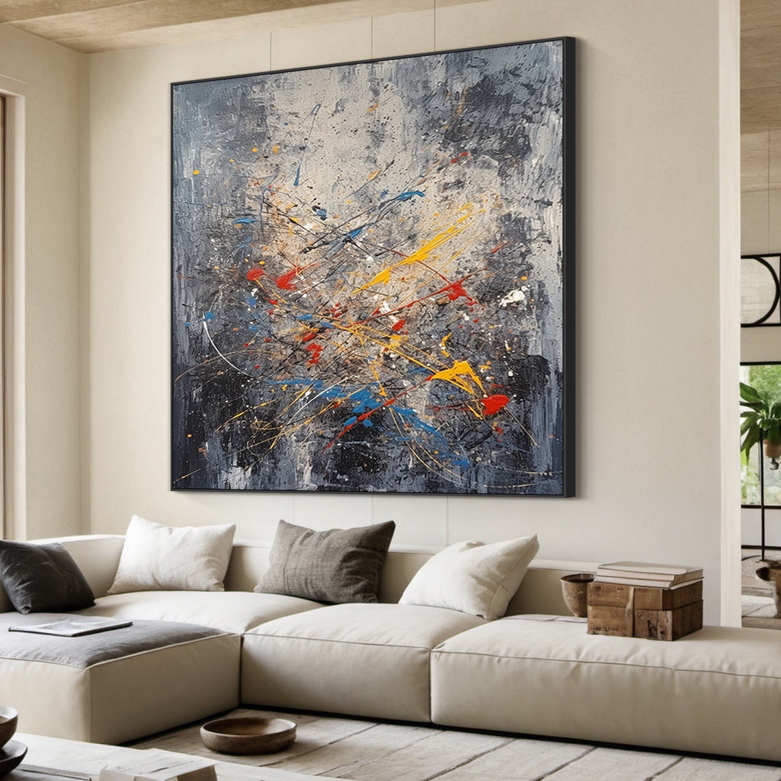 Gray Graffiti Abstract Splatter Paint Modern Textured Wall Poster - Image 2