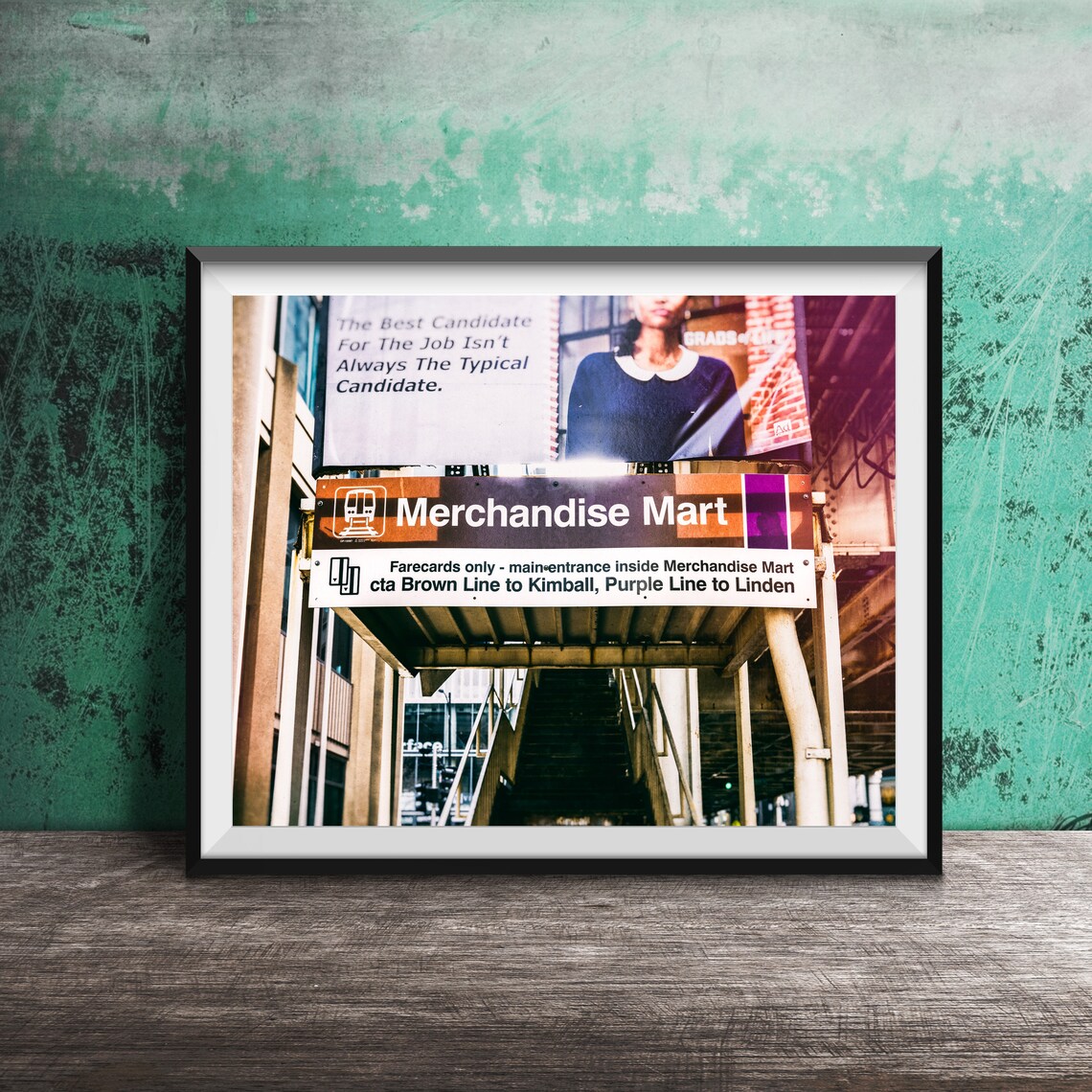 Merchandise Mart Chicago CTA Brown Purple Line Station Sign Poster