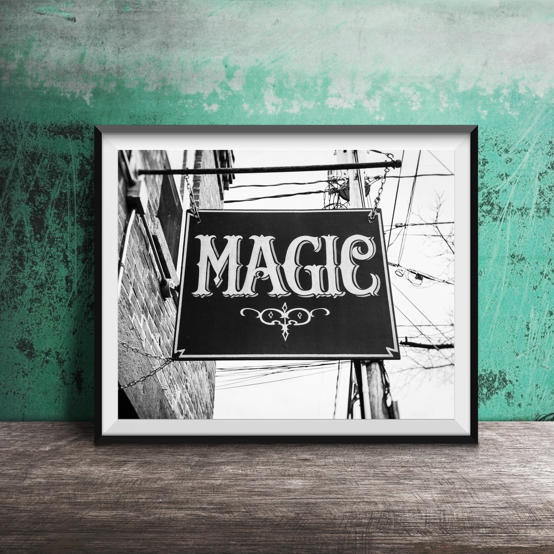 Magic Vintage Hanging Blade Sign Brick Wall Gold Lettering Art Poster - Image 2
