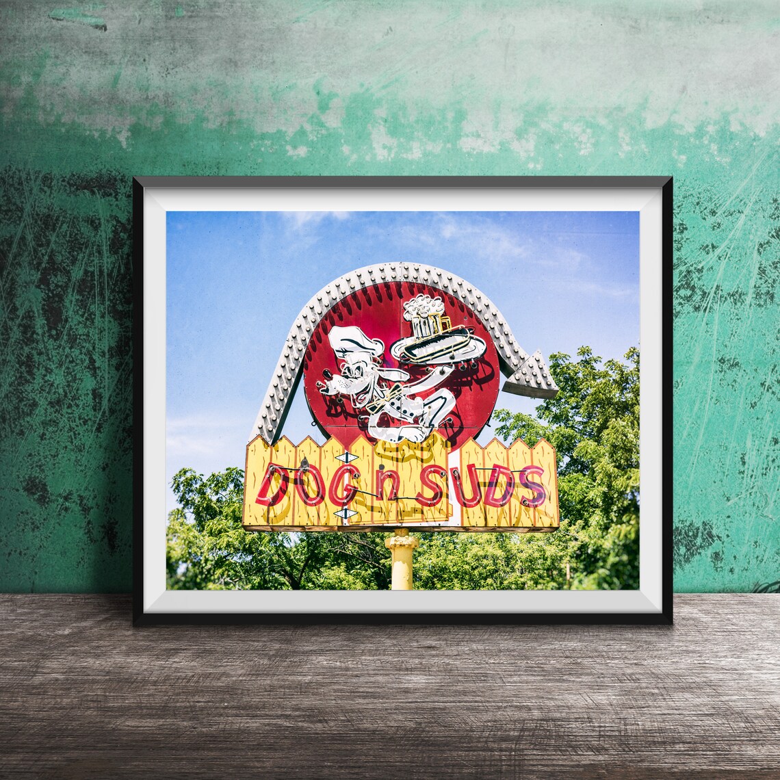 Dog N Suds Drive In Hot Dog Restaurant Neon Sign Illinois Poster