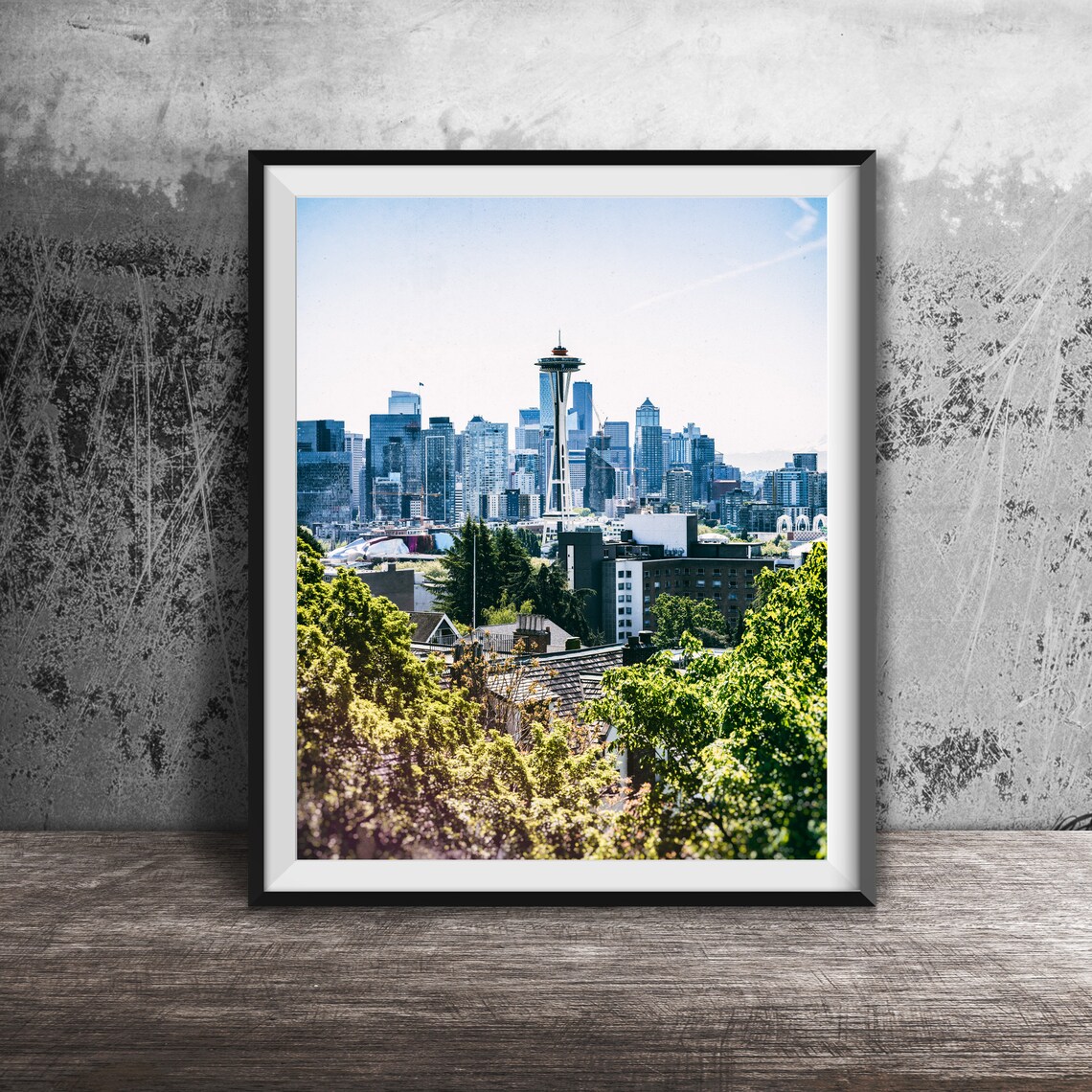 Seattle Skyline with Space Needle Cityscape Photography Poster