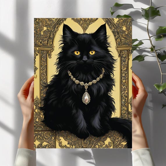 Gothic Black Cat Art Print Halloween Home Decor
