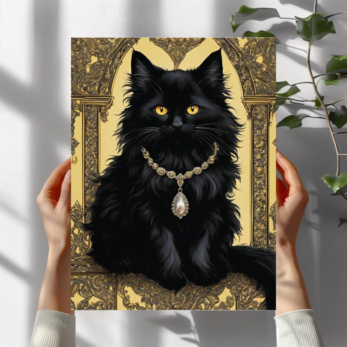 Gothic Black Cat Art Print Halloween Home Decor