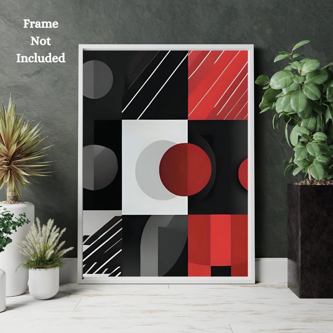 Modern Abstract Art Print Black Red Geometric Poster