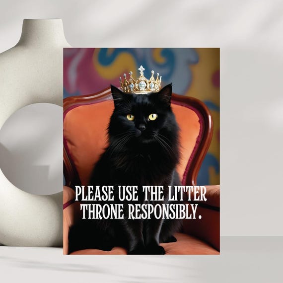 Funny Bathroom Cat Art Print Whimsical Kitty Humor Gift For Lovers