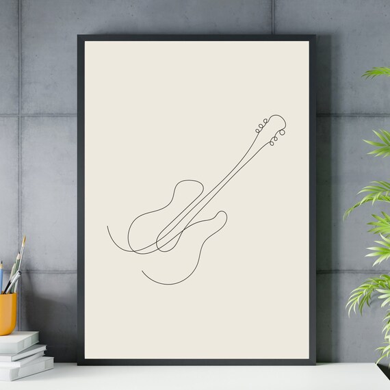 Continuous Line Guitar Art Print Minimalist Music Drawing for Musicians