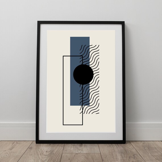 Modern Abstract Art Print Navy Blue Wall Art Minimalist Abstract Wall Art Geometric Modern Line Art Blue Abstract Wall Art