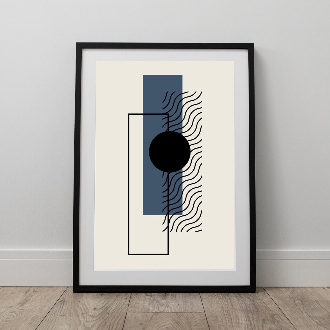 Navy Blue Geometric Abstract Art Print Modern Minimalist Wall Decor
