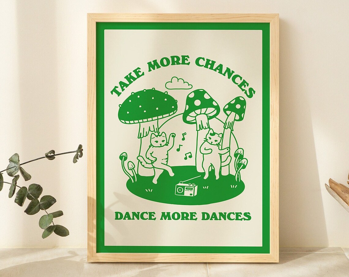 Dancing Cats Vintage Poster, Mushroom Prints