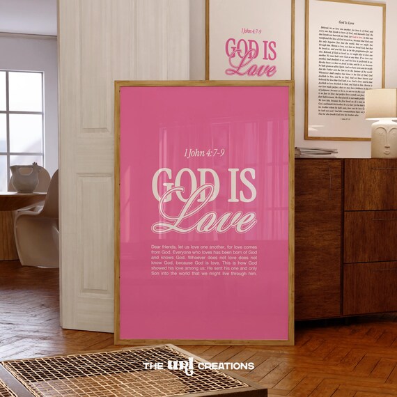 God Is Love Prints Preppy Pink Christian Wall Art Retro Bible Verse Poster Trendy Scripture Coquette Room Decor