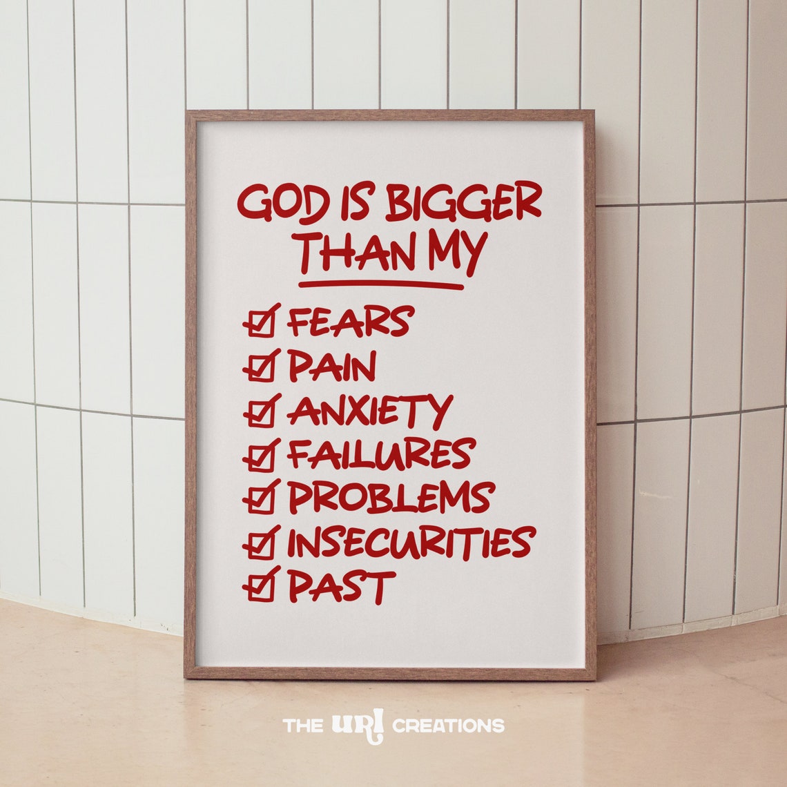 God Is Bigger Than My Checklist Red Faith Affirmation Poster