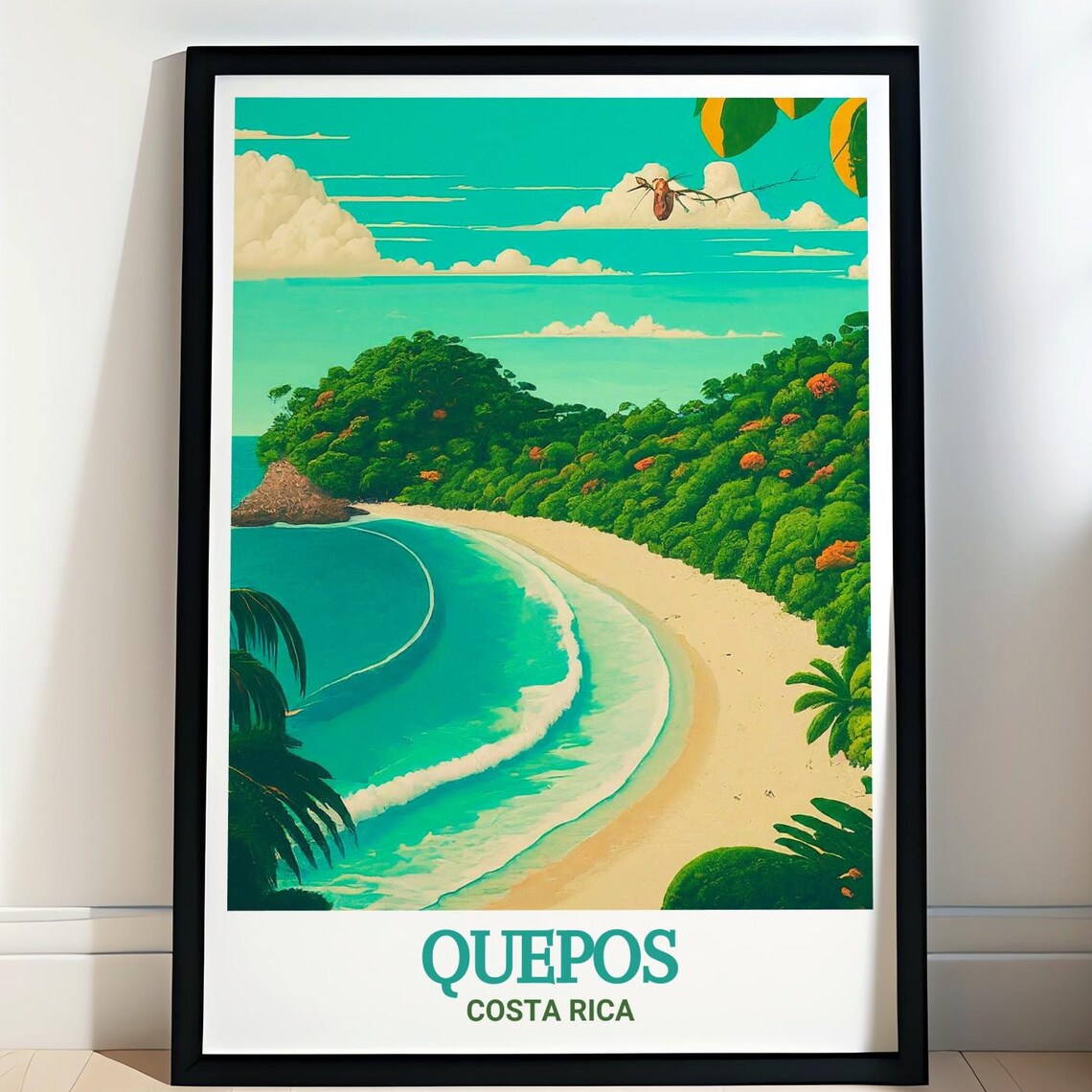 Quepos Costa Rica Sandy Bay Palms Aerial Coastline Travel Poster