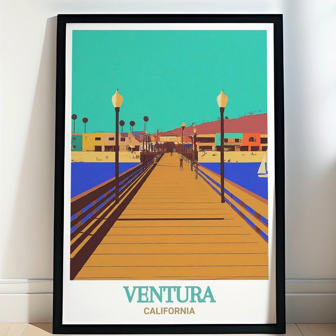 Ventura California Pier Sunset Ocean Boardwalk Travel Poster