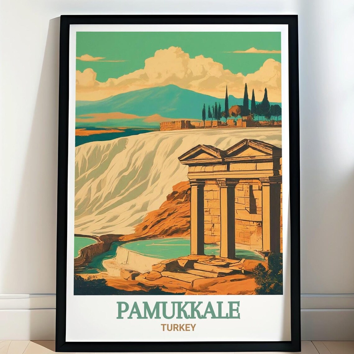 Pamukkale Turkey Vintage Travel Poster With Travertine Terraces