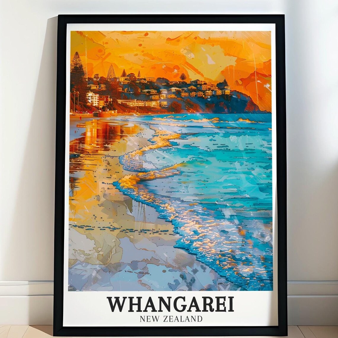 Whangarei New Zealand Sunset Beach Golden Waves Coastal Poster