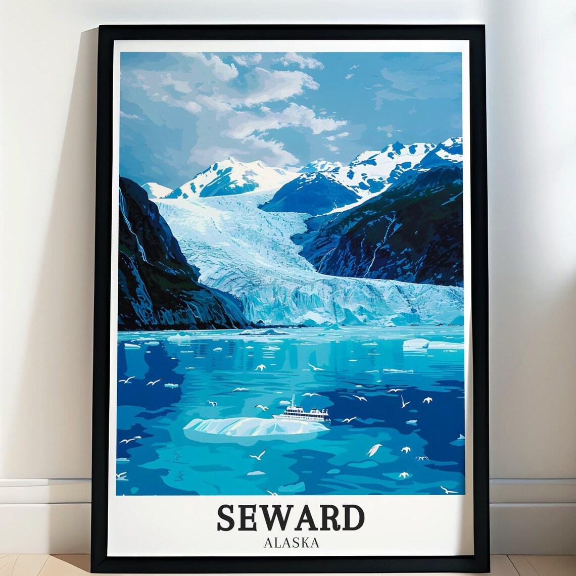 Seward Alaska Glacier Bay Cruise Ship Wildlife Travel Poster