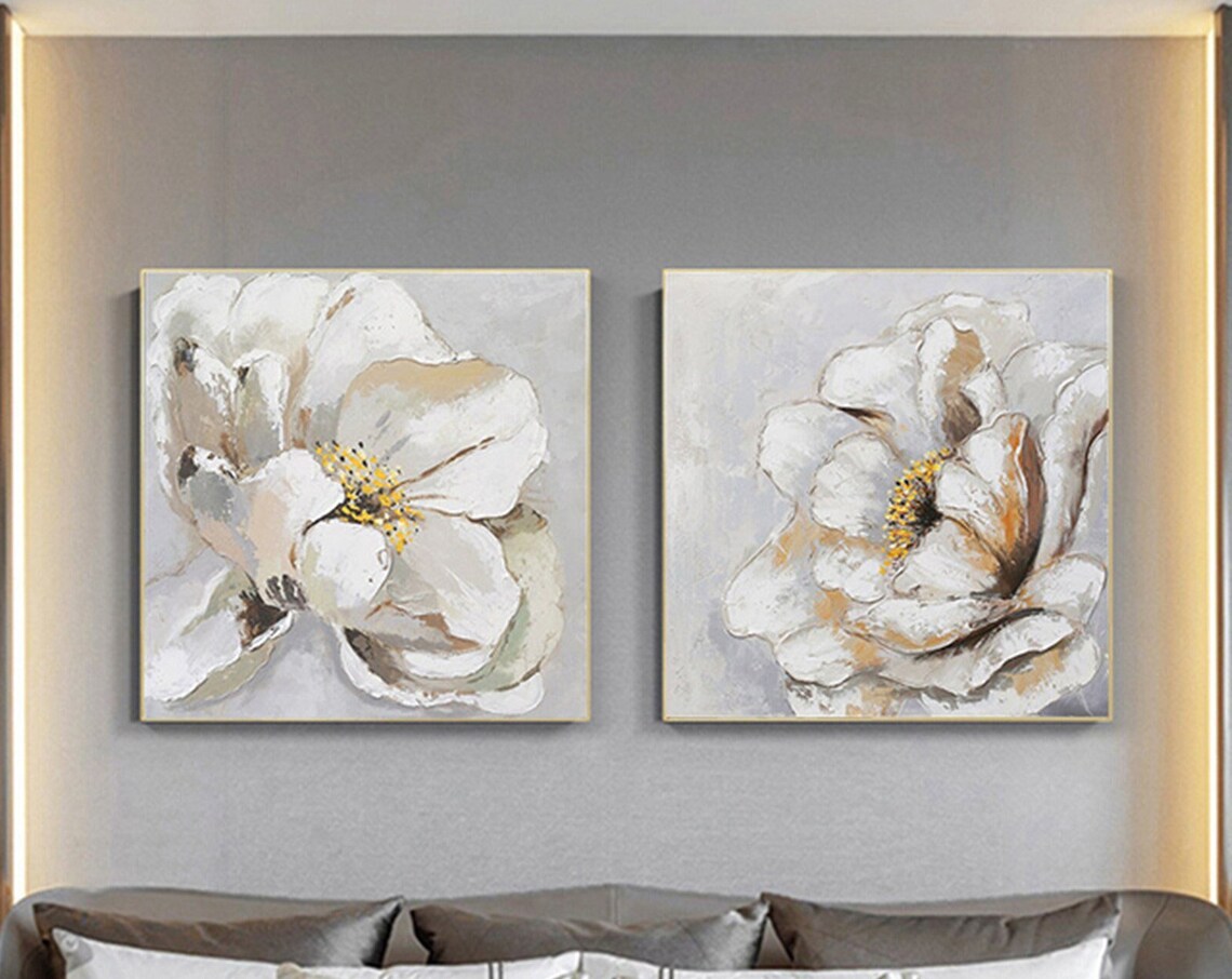 Abstract 3D Texture Flower Painting, Wabi Sabi Decor - Image 4