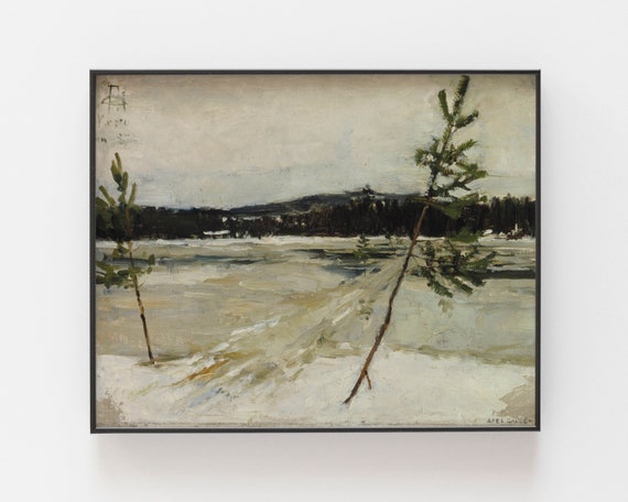 Mountain Painting Vintage Landscape Print Landscape Painting Holiday Print Rustic Painting Art