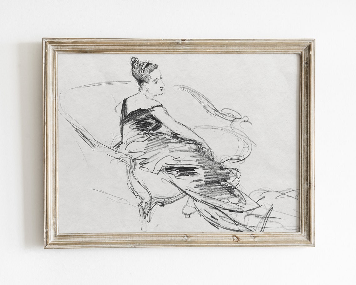 Vintage Woman Line Drawing Minimalist Wall Art Portrait Art Print Vintage Sketch Art Woman Portrait Abstract Line Art Figure Art