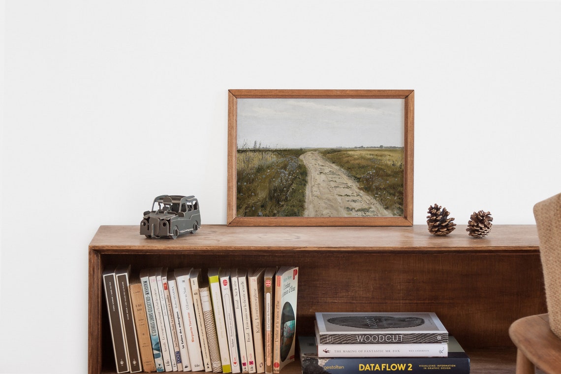 Country Landscape Oil Painting Vintage Painting Meadow Painting Landscape Art Print Oil Painting Vintage Country Road Art Print - Image 2