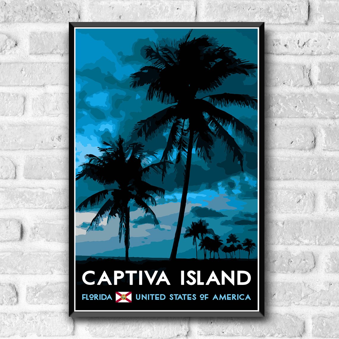 Captiva Island Florida Palm Silhouette Sunset Vintage Travel Poster - Image 3