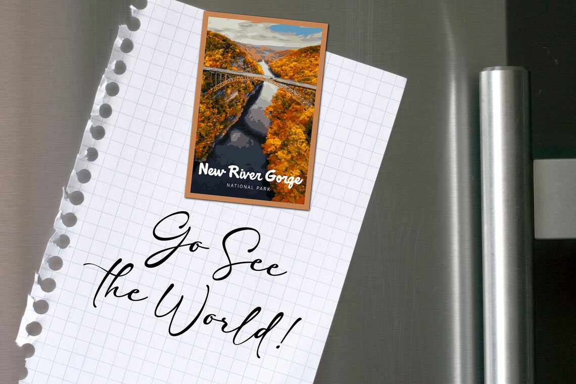 New River Gorge National Park Bridge Retro Fall Foliage Travel Poster - Image 2