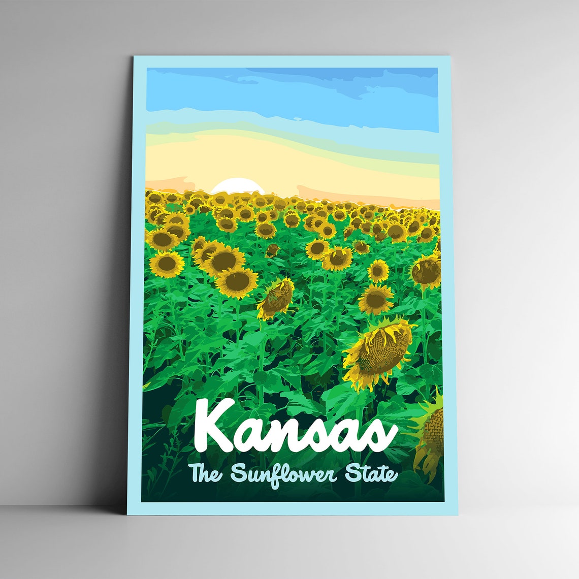Kansas The Sunflower State Vintage Style Travel Poster Postcard Sticker Magnet Retro Wpa Style Our Fifty States Print 50 Usa Wall Art