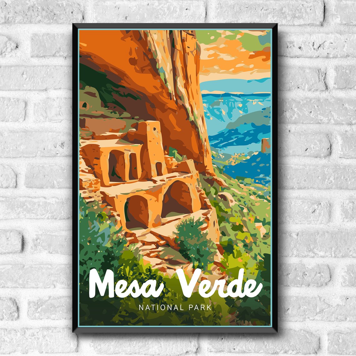 Mesa Verde National Park Cliff Dwelling Retro Illustration Travel Poster - Image 3