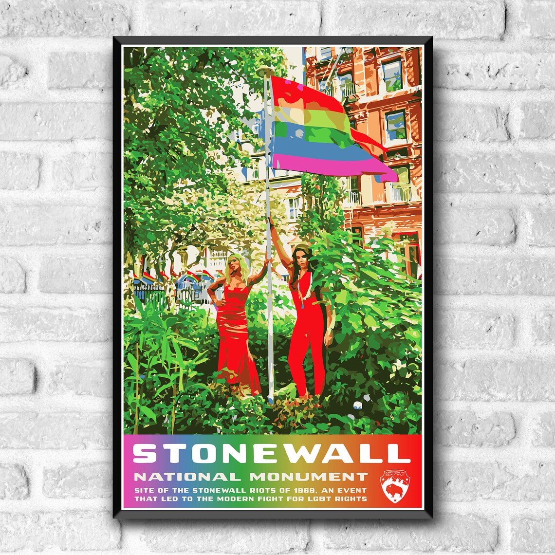 Stonewall National Monument 1969 Rainbow Flag Vintage Travel Poster - Image 3