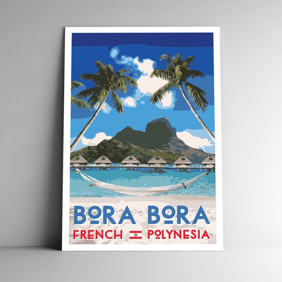 Bora Bora Vintage Travel Poster, French Polynesia
