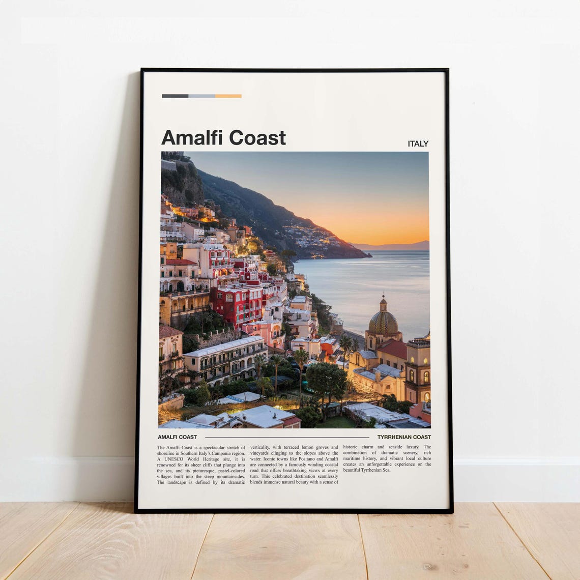 Amalfi Coast Italy Positano Sunset Cliffs Golden Travel Poster