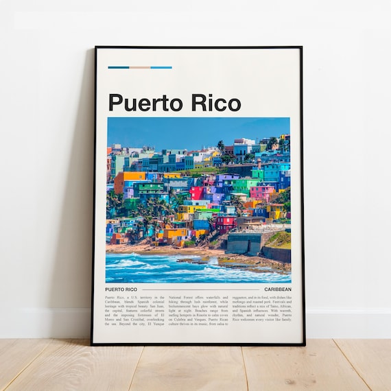 Puerto Rico Minimalist Travel Poster Caribbean Colorful Houses