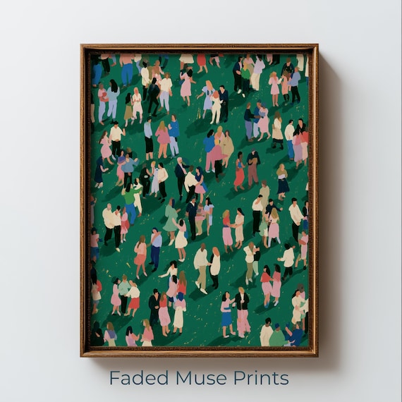 Aerial Garden Party Crowd Modern Flat Illustration Printable Wall Art Digital Download 2687