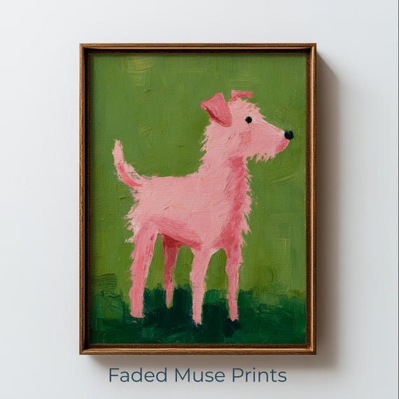 Matisse Style Pink Dog Painting Midcentury Modern Wall Art Digital Download 1727