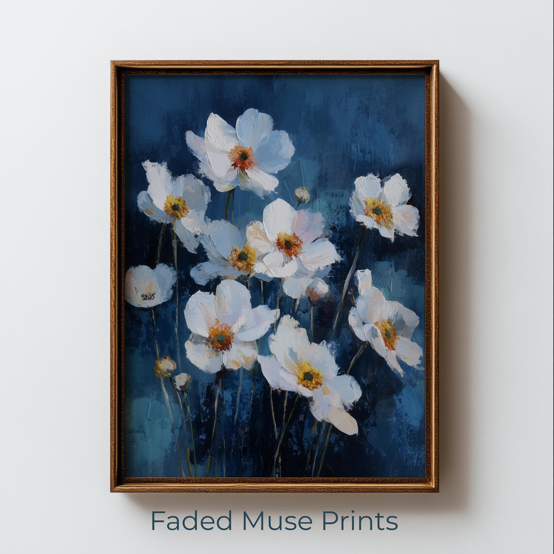 Moody White Anemone Bouquet, Cottagecore Botanical Art