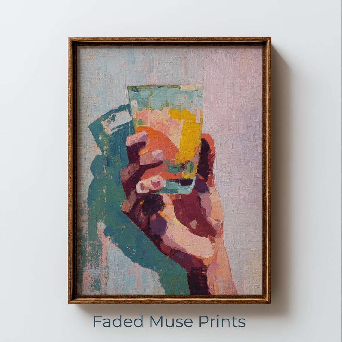Moody Cocktail Glass Hand Painting, Retro Bar Art Print