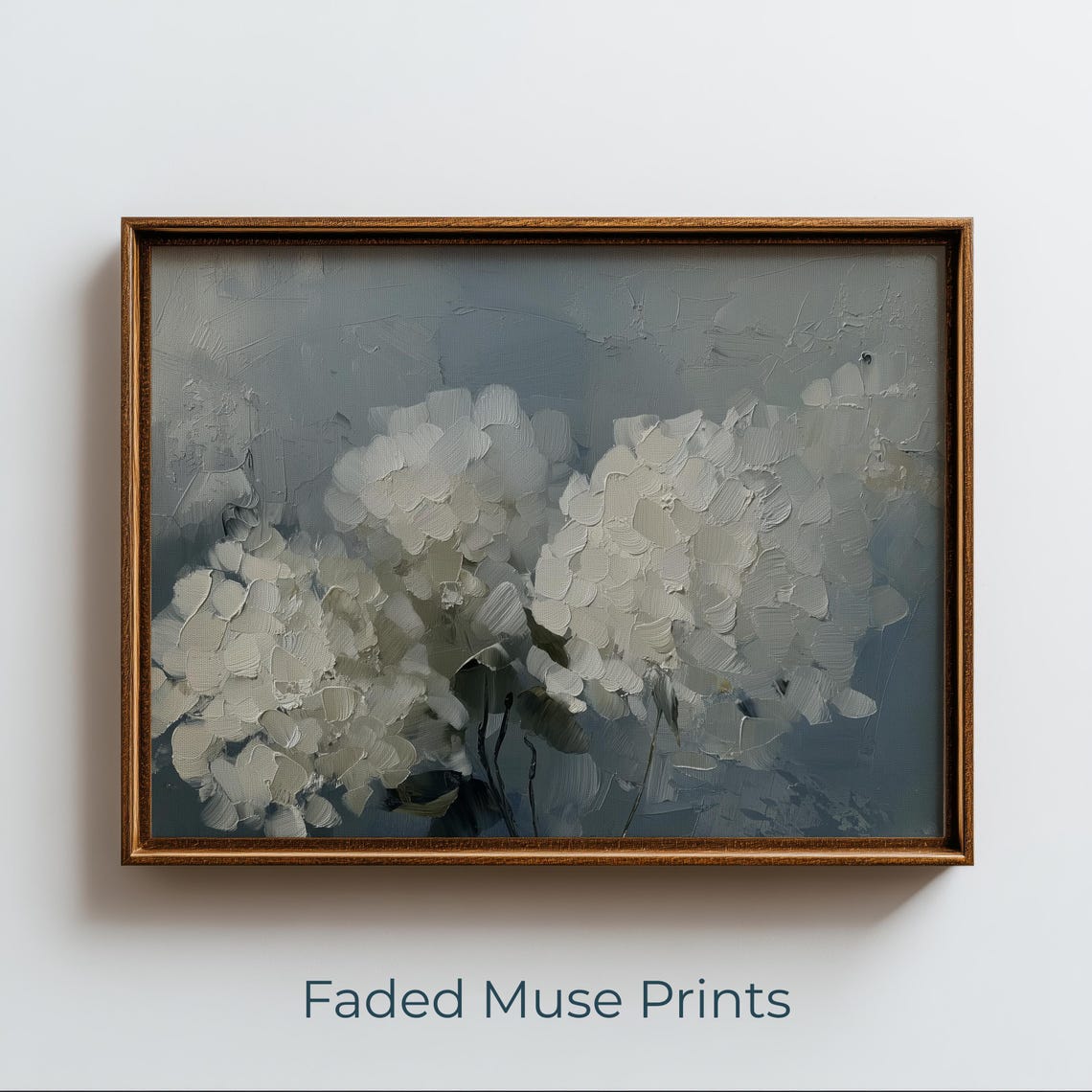 White Hydrangea Impasto Oil Painting Moody Botanical Wall Art