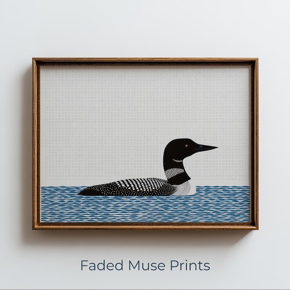Stylized Loon Art Print Minimal Modernfolk Wall Decor Digital Download 919