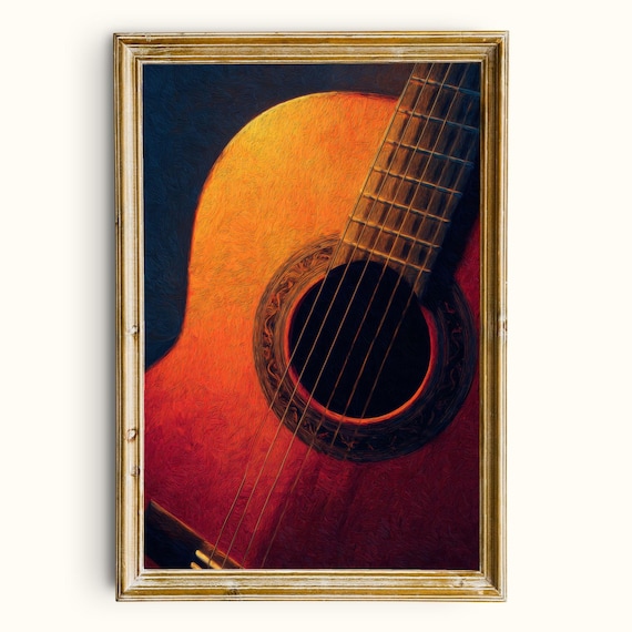 Acoustic Guitar Close Up Warm Vintage Music Studio Moody Art Poster