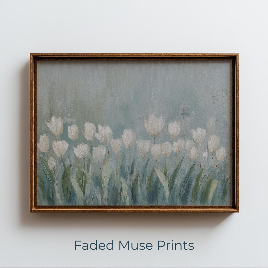 White Tulips Field Vintage Farmhouse Spring Floral Art Poster