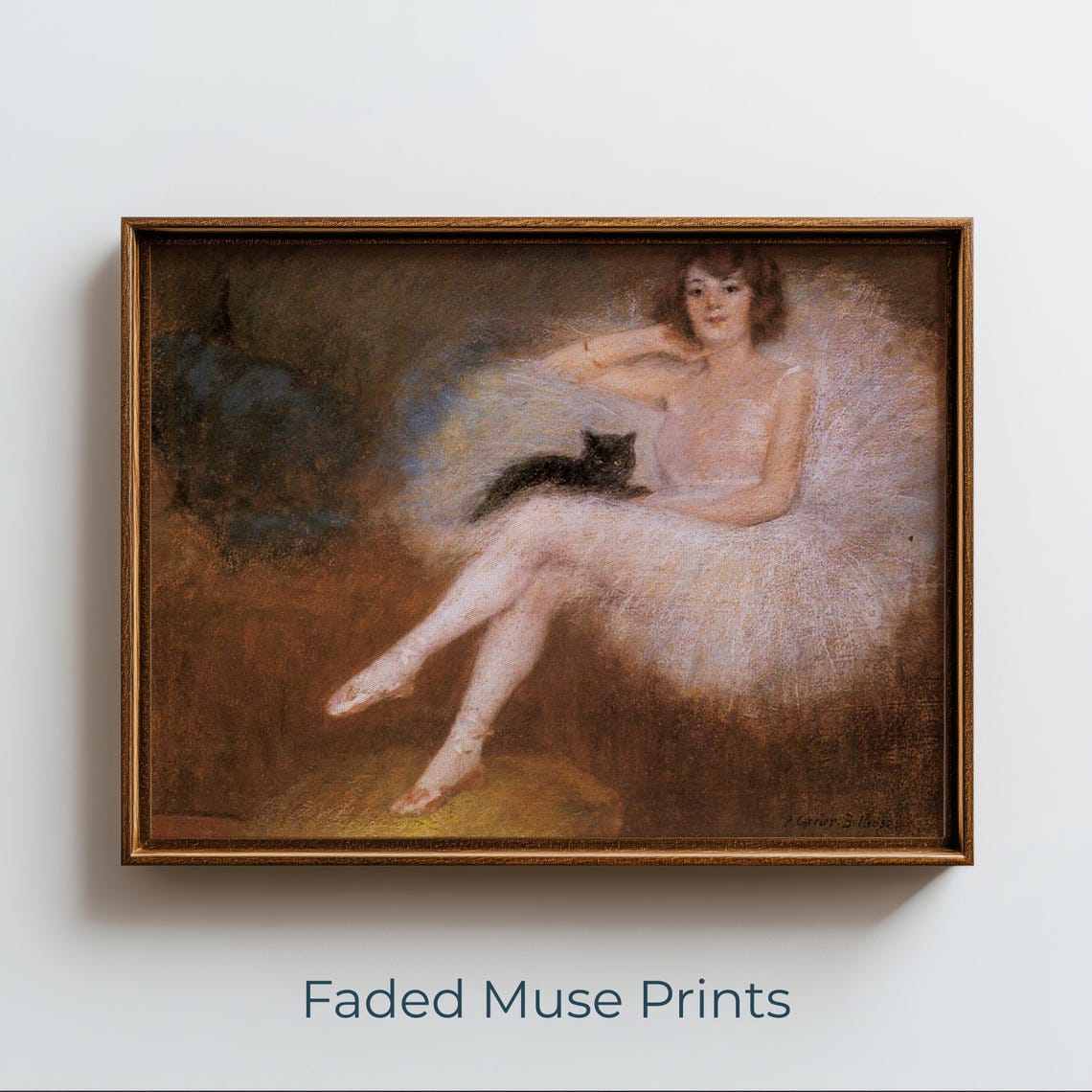 Ballerina With Black Cat Romantic Vintage Impressionist Pastel Poster