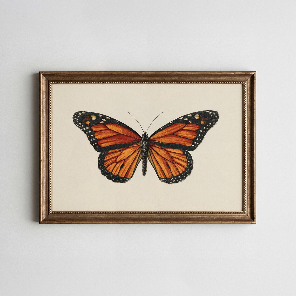 Vintage Monarch Butterfly Print, Botanical Cottagecore Decor