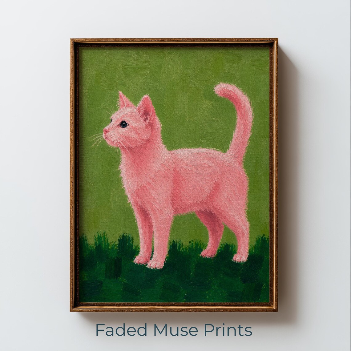Pink Cat Standing Naive Folk Art Print Printable Wall Digital Download 2825
