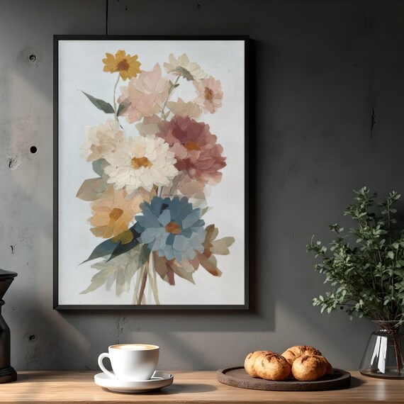 Loose Floral Bouquet Print Muted Botanical Printable Wall Art Digital Download